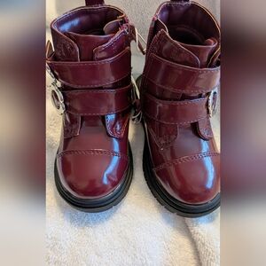 Kids Patent Leather Burgundy Ankle Boots